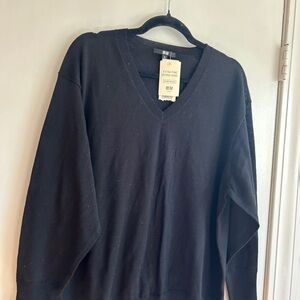 Extra Fine Merino Wool V-Neck Sweater - Black size XL